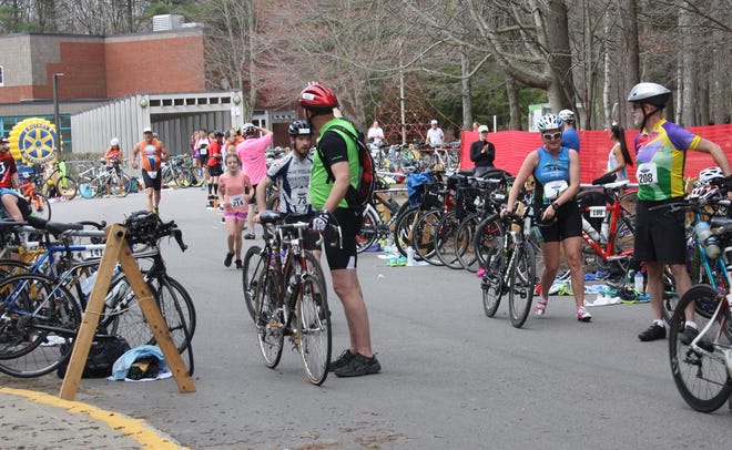 The transition area at Saturday's Presidential Duathlon was a busy place with more than 150 competitors making their way onto bicycles.

[Carl Pepin/Seacoastonline]