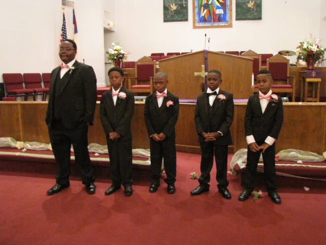 The contestants in the “Little Mr. Wonderful” Beautillion were dressed to the nines and oozing confidence. They are, from left, Jordan Carter, Udonis Mosley, D’Jhon Hale, Titus Miles and Kamoni Armstrong. [Aida Mallard/Special to the Guardian]