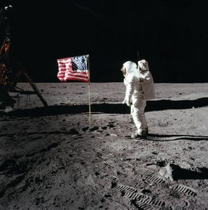 American Buzz Aldrin during the first moon walk in 1969. Aldrin was the second man to walk on the moon. (NASA)