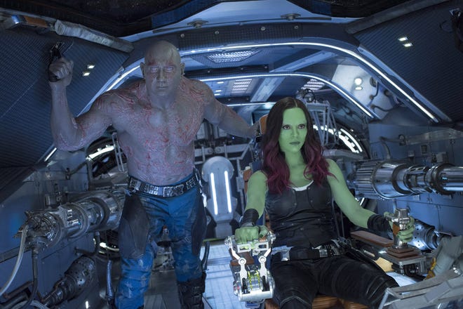 Drax (Dave Bautista) and Gamora (Zoe Saldana) in "Guardians Of The Galaxy Vol. 2." [Chuck Zlotnick, Marvel Studios]