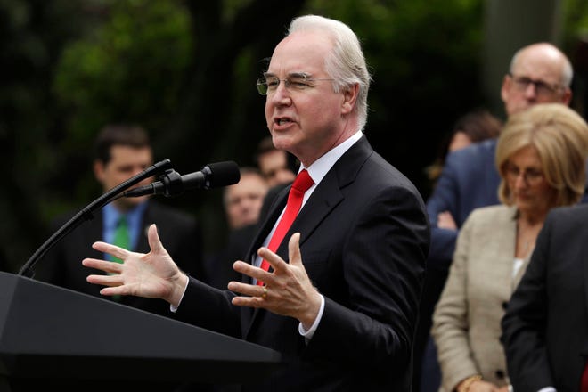 In this Thursday, May 4, 2017, file photo, Health and Human Services Secretary Tom Price speaks in the Rose Garden of the White House in Washington, after the House pushed through a health care bill. Cutting nearly $1 trillion from Medicaid will give states the freedom to tailor the program to suit their needs, Price said Sunday, as he defended a narrowly passed House bill that aims to undo parts of the health care law enacted by the previous administration. (AP Photo/Evan Vucci, File)
