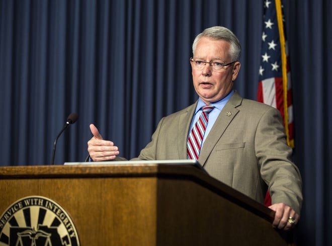 Maricopa County Attorney Bill Montgomery speaks during a news conference in Phoenix on Tuesday, May 9, 2017. During the Q&A session, Montgomery was asked about the recent arrest of Aaron Juan Saucedo in connection with a series of unsolved murders in Arizona. For more than a year, Phoenix police were stumped by a string of killings in which a shooter stalked victims after dark and gunned them down as they stood outside their homes or sat in their cars. Saucedo now faces 26 felony counts of homicide, aggravated assault and drive-by-shooting for 12 shootings that took place between August 2015 and July 2016. THE ASSOCIATED PRESS