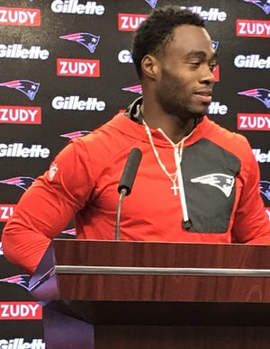 New Patriots wide receiver Brandin Cooks addresses the media Tuesday at Gillette Stadium.