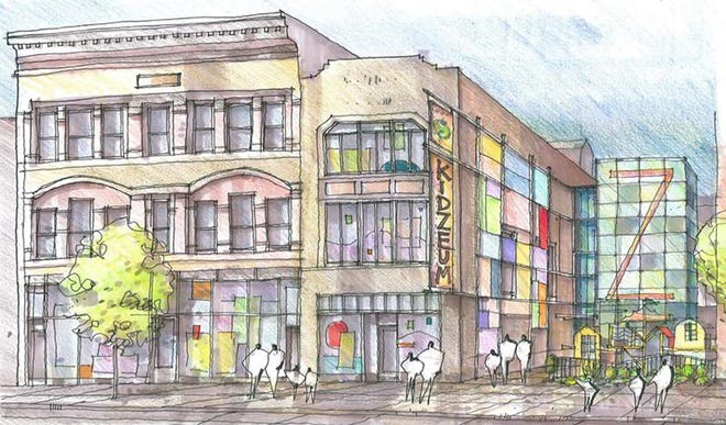 The exterior of the Kidzeum of Health and Science in the 400 block of East Adams Street, across from Cafe Moxo, is shown in this artist's rendering. Courtesy of Kidzeum board