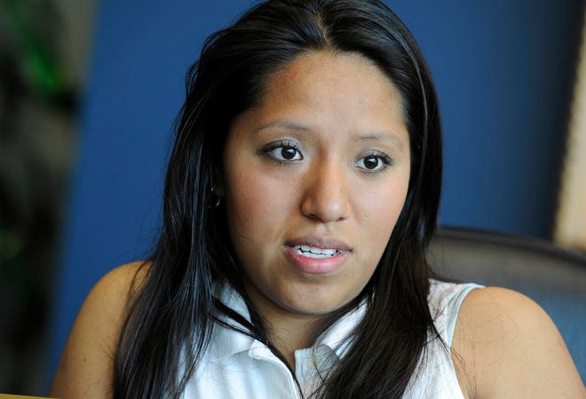 In this April 28, 2011, file photo, Jessica Colotl, whose parents brought her to the country illegally as a child and a student at Kennesaw State University, talks during a media interview at her lawyer’s office in Atlanta. Federal authorities revoked the protection from deportation May 3, 2017 granted to Colotl, who became a cause celebre in the debate over illegal immigration when she was a student. (AP Photo/John Amis, File)