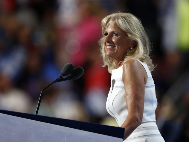 Dr. Jill Biden speaks during the third day of the Democratic National Convention in Philadelphia , Wednesday, July 27, 2016. (AP Photo/Paul Sancya)