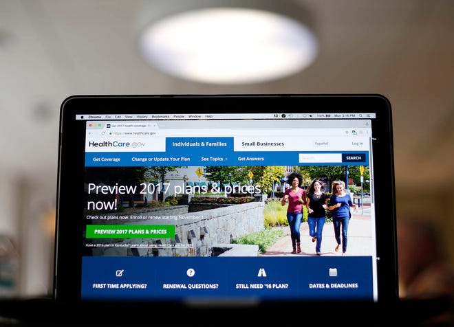 This Oct. 24, 2016, file photo, shows the HealthCare.gov 2017 website home page on display, in Washington. Early moves by insurers in some states suggest another round of higher prices and limited choices will greet health insurance shoppers in markets around the country when they start searching for next year’s coverage on the Affordable Care Act’s public insurance exchanges. (AP Photo/Pablo Martinez Monsivais, File)