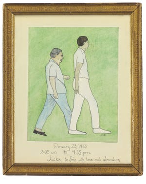 A watercolor painting dated Feb. 23, 1963, by Jacqueline Kennedy Onassis is shown in this undated photo provided by Christie's Images LTD. 2017. The painting will be auctioned by Christie's on June 21, 2017, in New York. [Christie's Images LTD. 2017 via AP]