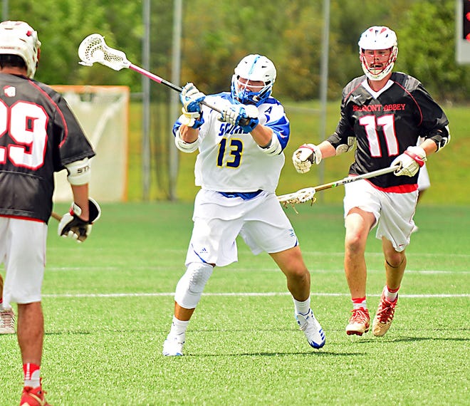 Kevin Reisman (13) and No. 1 Limestone will play host to ninth-ranked Wingate in the quarterfinals of the Division II men's lacrosse tournament. [ALEX HICKS JR./SPARTANBURG HERALD-JOURNAL]
