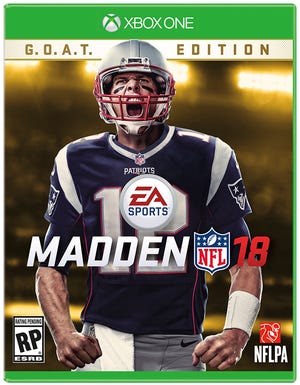 This image provided by EA Sports shows New England Patriots quarterback Tom Brady on the the cover of the Madden 18 video game. Brady truly has reached the pinnacle. The five-time Super Bowl champion will be the cover athlete for Madden 18, following his Patriots teammate and buddy Rob Gronkowski. (Jamie O'Connell/EA Sports via AP)