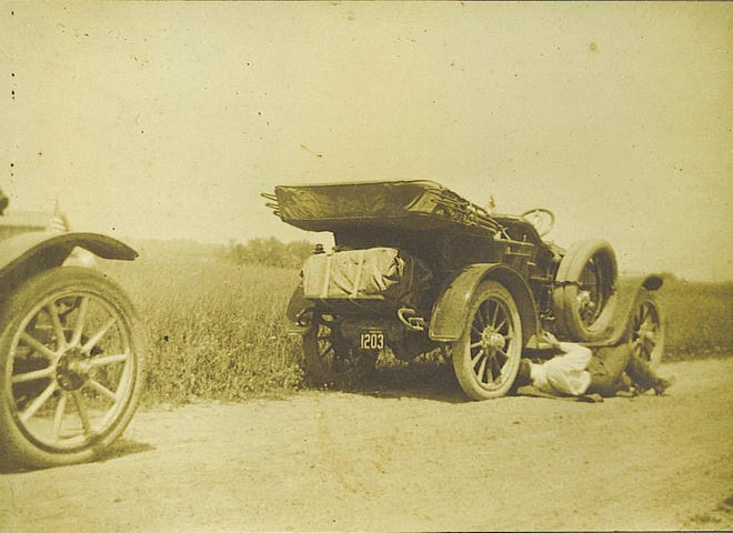 Simon S. Lapham Jr., working on his 1910 Pope-Hartford Model T 40HP Tourer.

[Courtesy of Anne H. Allen]