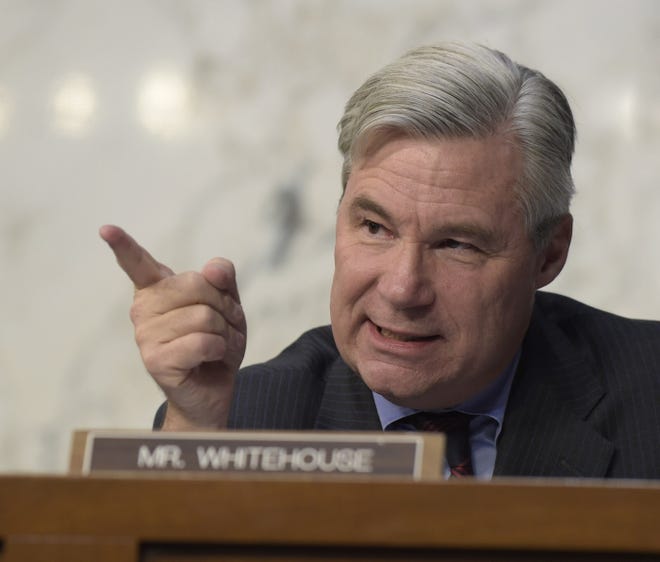 Sen. Sheldon Whitehouse, D-R.I., grills Supreme Court Justice nominee Neil Gorsuch on Capitol Hill in March. Gorsuch was later confirmed. [AP PHOTO]