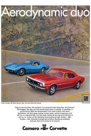 The 1968 Camaro SS 396 is one of the most popular and fast muscle cars of all-time. Today, these cars demand upwards of $50,000 at the Mecum and Barrett Jackson auctions. (Advertisement compliments of Chevrolet)