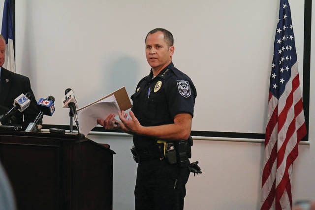 Perry Police Chief Eric Vaughn speaks to the media during a press conference at the Perry Police Department on Thursday, May 18 to discuss the investigation into the death of 16-year-old Sabrina Ray in Perry on May 12. CLINT COLE/THE PERRY CHIEF