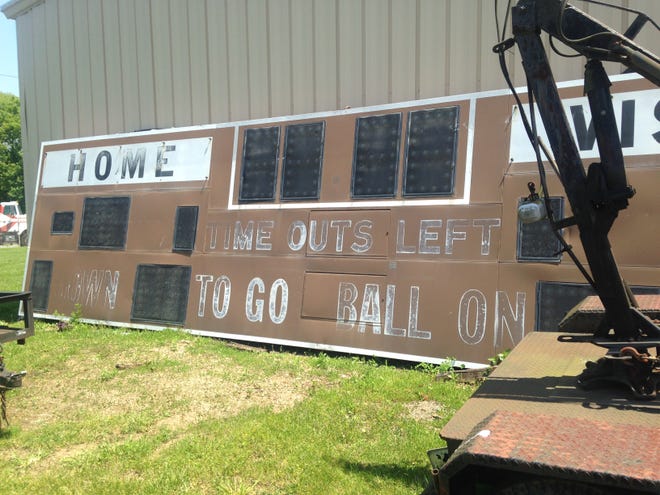 This former Fawcett Stadium scoreboard will be auctioned Thursday.