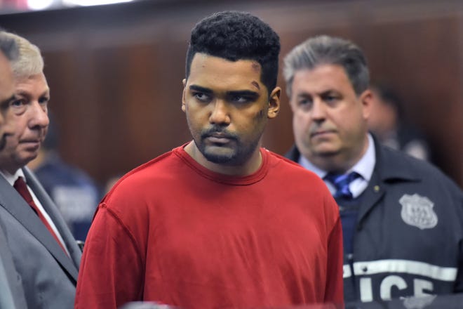 Richard Rojas, of the Bronx, N.Y., appears during his arraignment in Manhattan Criminal Court, in New York, Friday, May 19, 2017. Rojas is accused of mowing down a crowd of Times Square pedestrians with his car on Thursday. NEW YORK POST/AP