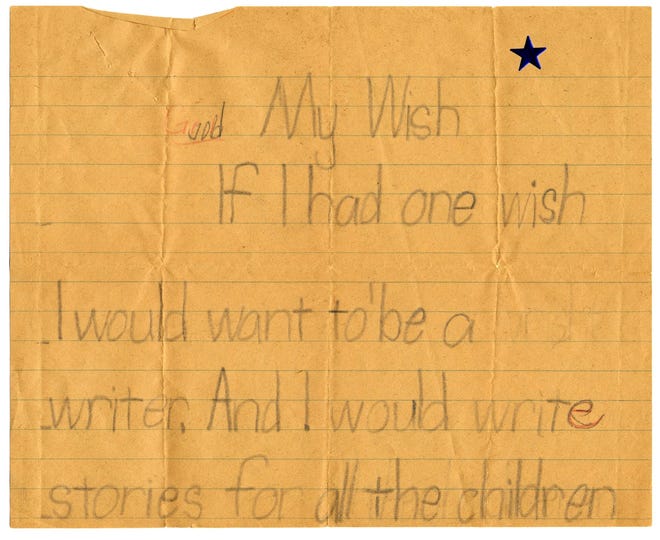 "My Wish," written by the author in 1966 as a first grader at Nelson Street School in Providence. [COURTESY OF JOHN WALSH]