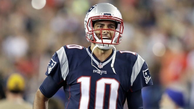 Entering OTAs, it will be interesting to see if backup quarterback Jimmy Garoppolo (10) can push starter Tom Brady, who will turn 40 this August.