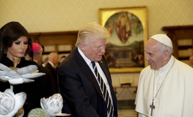 Pope Francis meets with President Donald Trump and First Lady Melania Trump on the occasion of their private audience, at the Vatican, Wednesday, May 24, 2017. THE ASSOCIATED PRESS