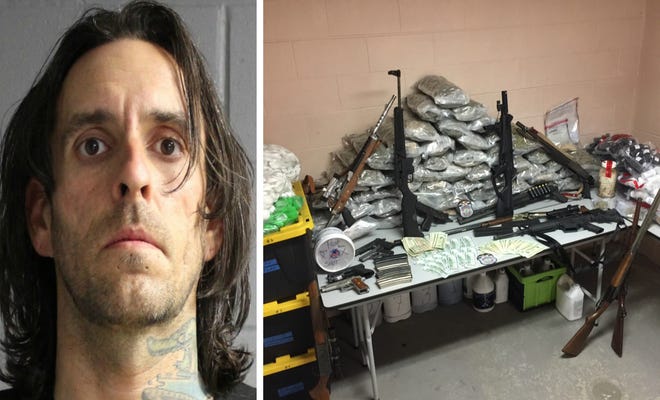 Police say a significant drug operation was found at a home that was reported on fire by resident for Jonah Couturier early Monday morning. A large amount of drugs and weapons was seized. [Seabrook police photos]