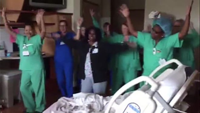 The staff at Baptist Medical taking part in a flash mob. Image from WJAX.