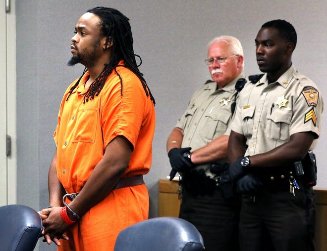 Herbert Lamar Torrence Jr. appears in court at the Gaston County Courthouse Friday afternoon after being charged with first-degree murder in the death of 38-year-old Adrian Woods. [JOHN CLARK/THE GASTON GAZETTE]