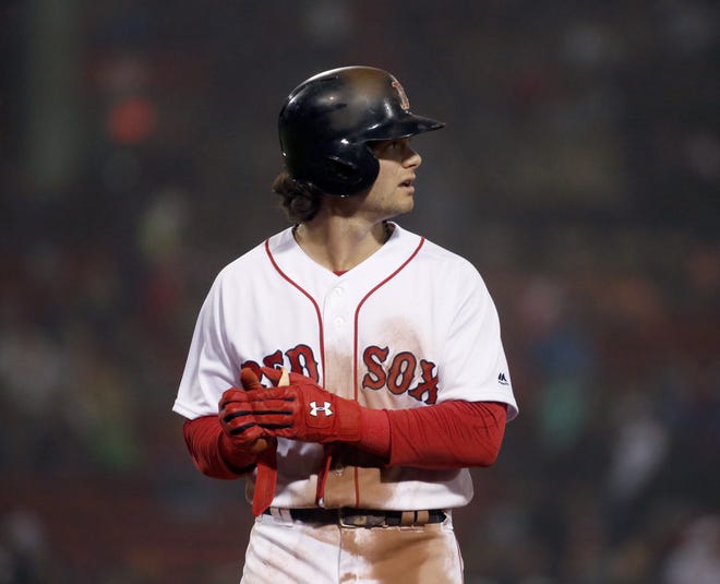 Red Sox outfielder Andrew Benintendi, shown during a game on May 25, grounded into two of the four double plays Boston hitters bounced into during the first four innings of Sunday's 5-0 loss to the Mariners.