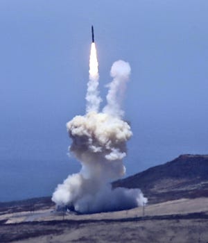An rocket designed to intercept an intercontinental ballistic missiles is launched from Vandenberg Air Force Base in Calif. on Tuesday, May 30, 2017. The Pentagon says it has shot down a mock warhead over the Pacific in a success for America's missile defense program. The test was the first of its kind in nearly three years. And it was the first test ever targeting an intercontinental-range missile like North Korea is developing. THE ASSOCIATED PRESS