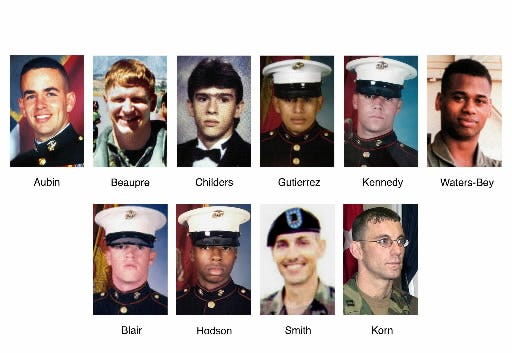 Lance Cpl. Jose Gutierrez, pictured in the top row, third from the right, was a native of Guatemala who sought to become a U.S. citizen by joining the U.S. Marines. He was killed in Iraq in 2003.