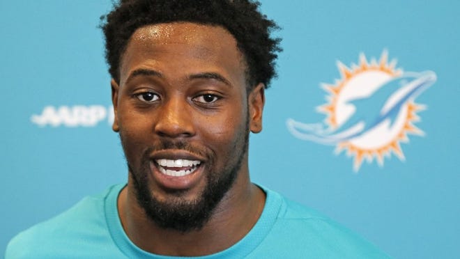 The Dolphins' Charles Harris speaks to the media at Miami Dolphins minicamp at the Dolphins training facility in Davie on Friday, May 5, 2017.