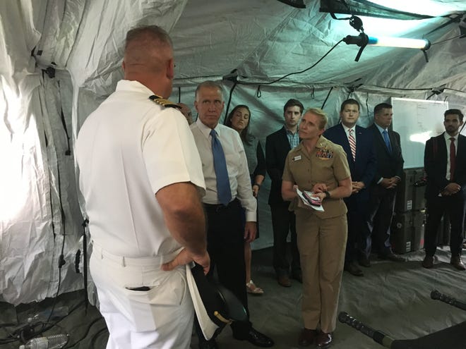 U.S. Sen. Thom Tillis, R-N.C, visited Camp Lejeune Wednesday and announced a plan to add a trauma center to the base's medical center. [ADAM WAGNER/GATEHOUSE MEDIA