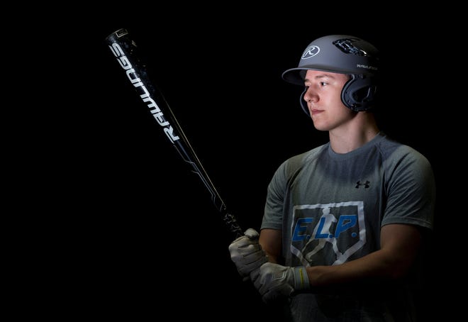 RYAN MICHALESKO/JOURNAL STAR Dunlap senior Collin Drake, who has committed to play baseball at College of Lake County, poses for a portrait at The Yard indoor sports practice complex Monday, April 3, 2017 in Peoria. Elite Level Prospects works to connect high school baseball players with college programs.