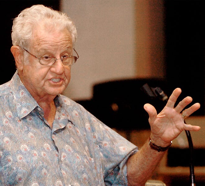 File: Local business leader and philantrophist Herman Silverman speaks to civic group and local government members during a Community Summit in 2005. Silverman passed away Wednesday at 97.