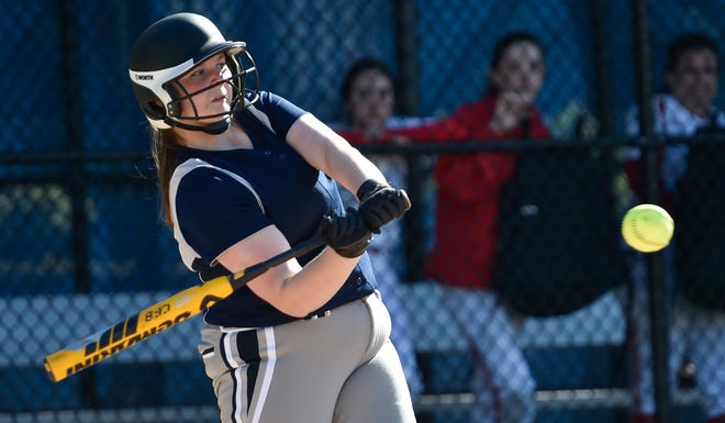 Medford High softball player Sam Melanson and the Mustangs defeated Revere, 7-5 in extra innings, in the first round of the Division 1 North State Tournament, June 2. Wicked Local Staff Photo / David Sokol