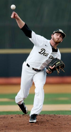 Wake Forest pitcher Connor Johnstone throws during Friday night's NCAA game against Maryland-Baltimore County.
