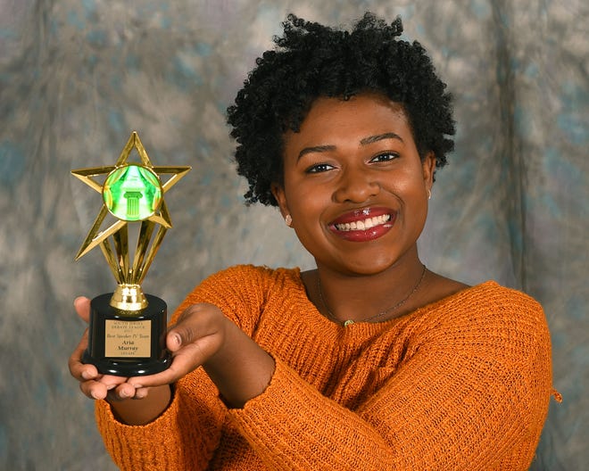 Aria Murray, 17, a student at Lenape High School, on Monday, May 8, 2017, holds her Best Speaker JV Team trophy, and is also a 2017 Teen Excellence winner.