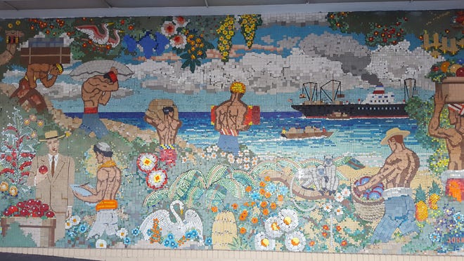 This is one of two tile mosaics created in 1964 on the exterior of a Publix store at what was then Searstown in Lakeland. The murals at what is now Town Center were recently covered with white paint. [PHOTO PROVIDED BY AMANDA MASROB]