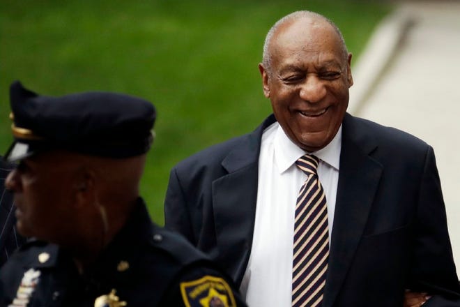 Bill Cosby arrives at the Montgomery County Courthouse in Norristown, Pa., on Monday for the first day of his sexual assault trial.