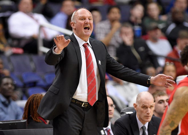 FILE - In this March 8, 2017, file photo, Ohio State head coach Thad Matta gestures during the second half of an NCAA college basketball game in the Big Ten tournament against Rutgers, in Washington. Matta is out as coach of Ohio State after 13 seasons. Matta said Monday, June 5, 2017, it was a "mutually agreed" decision. (AP Photo/Nick Wass, File)
