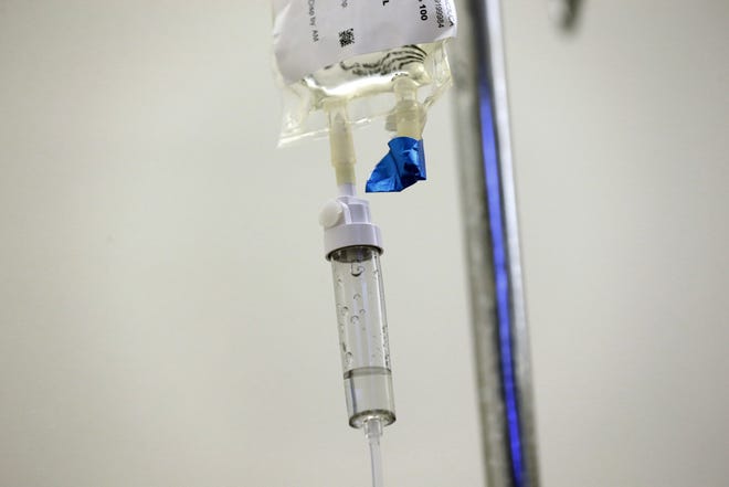 Chemotherapy drugs are administered to a patient at North Carolina Cancer Hospital in Chapel Hill, N.C., on Thursday, May 25, 2017. According to new studies released at a June 2017 American Society of Clinical Oncology conference, drugs are scoring big gains against some of the most common cancers, setting new standards of care for many prostate, breast and lung tumors. THE ASSOCIATED PRESS