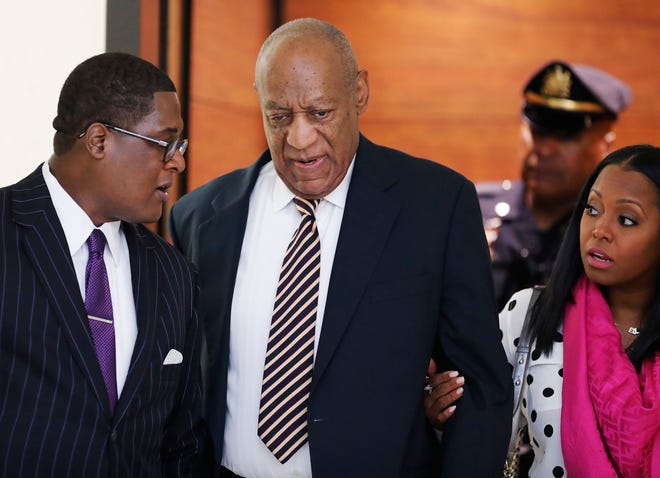 Bill Cosby arrives for his sexual assault trial with Keshia Knight Pulliam, right, at the Montgomery County Courthouse in Norristown, Pa., Monday, June 5, 2017. THE ASSOCIATED PRESS