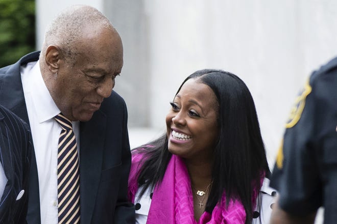 Bill Cosby arrives for his sexual assault trial with Keshia Knight Pulliam, right, at the Montgomery County Courthouse in Norristown, Pa., Monday. [AP Photo/Matt Rourke]