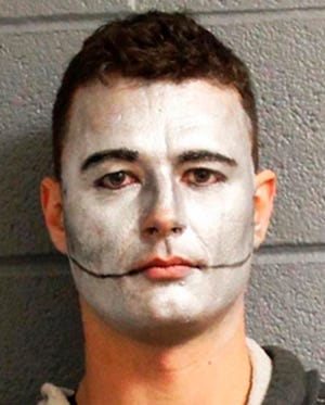 In this June 4, 2017 photo provided by the New York State Police, is Nicholas Sherman. The 31-year-old actor had been hired to portray the Tin Man in "Wizard of Oz" in Sullivan, N.Y. and was still in his character's makeup following a drunken driving arrest. (New York State Police via AP)