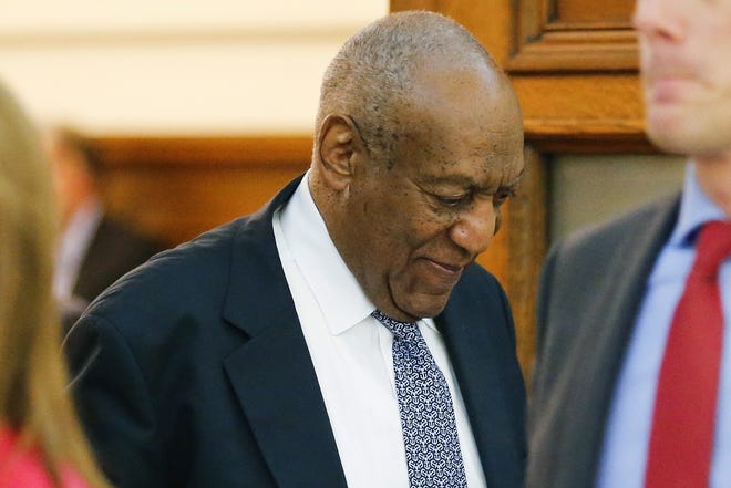 Actor Bill Cosby walks out of the courtroom during a break in his sexual assault trial at the Montgomery County Courthouse in Norristown, Pa., Thursday, June 8, 2017. THE ASSOCIATED PRESS