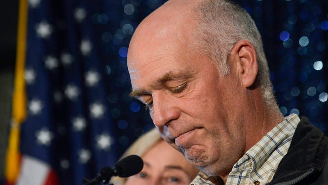 Greg Gianforte celebrates his win over Rob Quist for Montana’s open congressional seat on May 25 in Bozeman, Mont. (Associated Press, file)