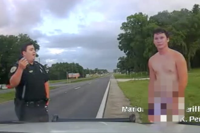 This image from on-dash video shows Andrew Alan Humphries prior to his arrest on South U.S. 441 Wednesday evening. [MCSO]