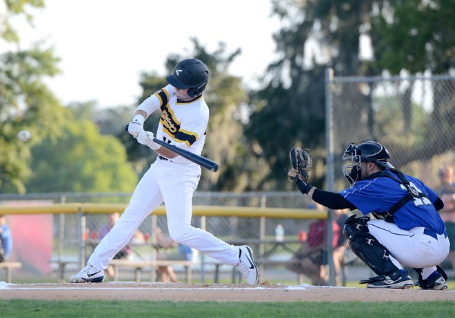 Leesburg's Drew Peden bats during a Leesburg Lightning baseball game. [AMBER RICCINTO / DAILY COMMERCIAL]