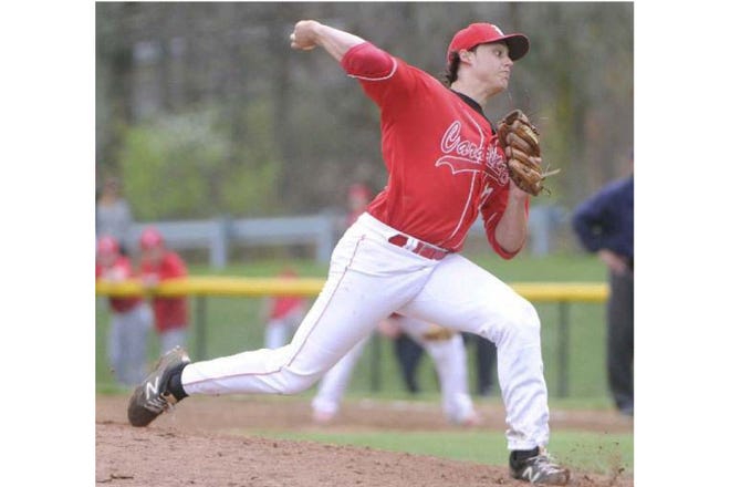 Pocono Mountain East pitcher Zach McCambley hurls one across the plate during the Cardinals' baseball game against William Allen on April 25. McCambley is the Pocono Record's 2017 Player of the Year. [Keith R. Stevenson/Pocono Record]