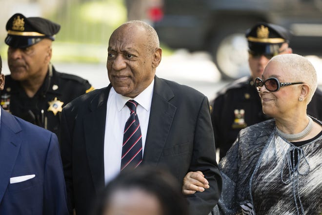 Bill Cosby arrives for his sexual assault trial with his wife Camille Cosby at the Montgomery County Courthouse in Norristown on Monday.