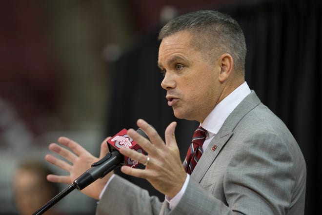 New Ohio State men's basketball head coach Chris Holtmann speaks at an introductory press conference in Value City Arena on June 12, 2017. [Adam Cairns/Dispatch]